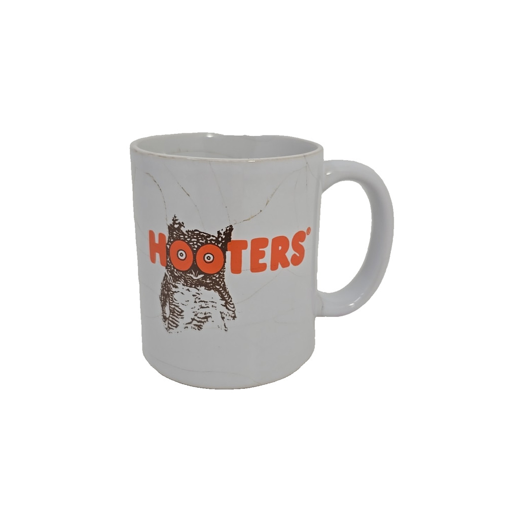 Vtg Hooters Orange Owl Logo Ceramic White Coffee Tea Cup Mug Size 2 Stress U237